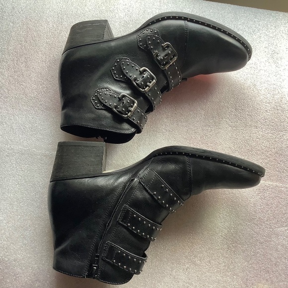 Paul Green Boots Soho Moto Silver Studded Black Leather Buckle Size 7 - Picture 3 of 7